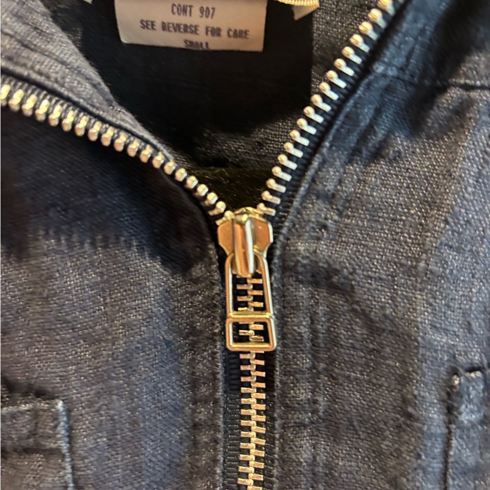 Central Falls Linen Navy Zip Up Blouse